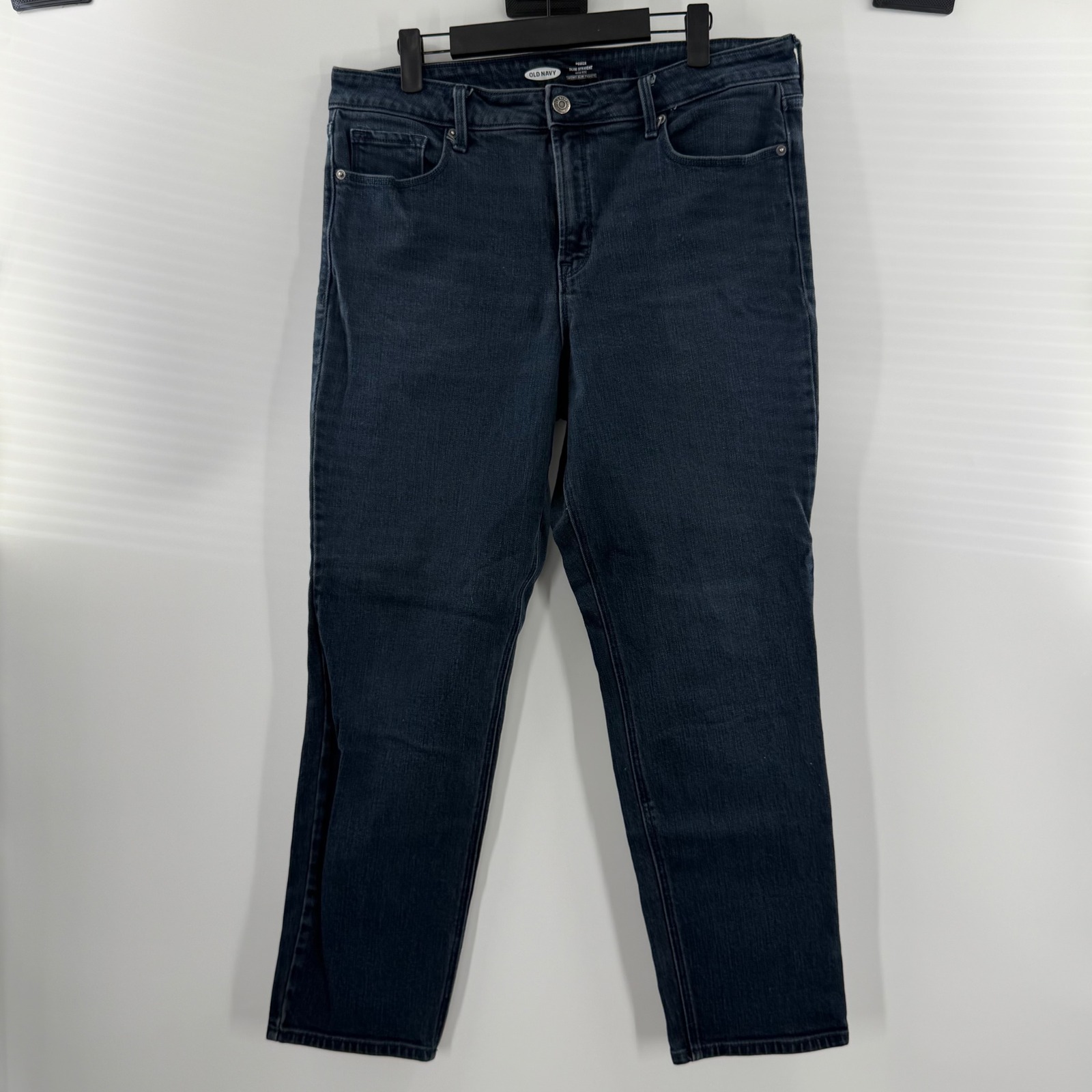 Old Navy Power Slim Straight High Rise Dark Wash Denim Jeans Size 14